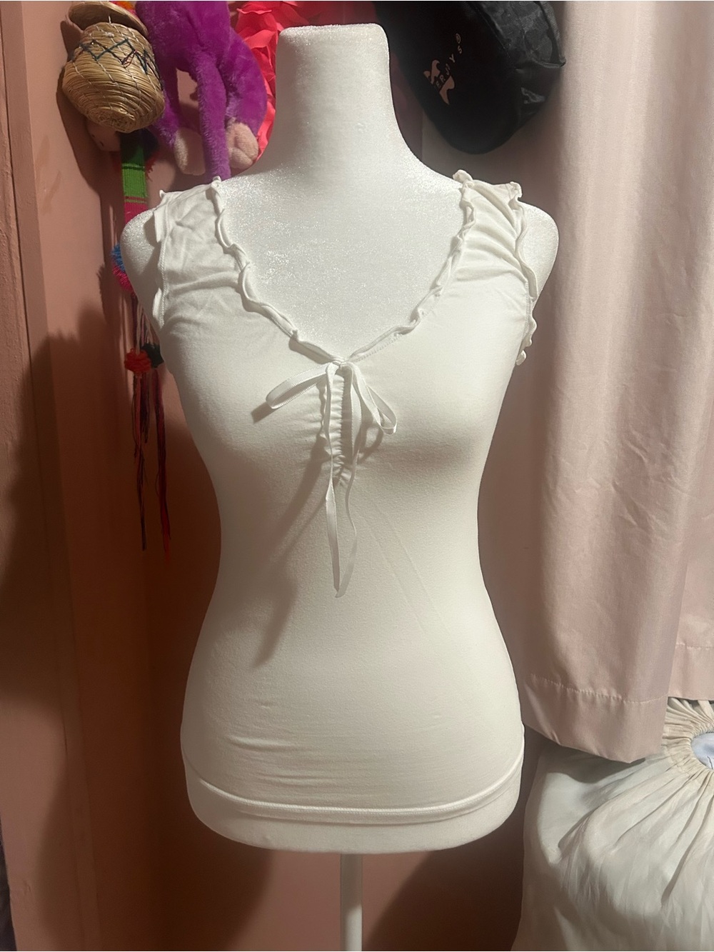 Brandy Melville White Ruffle Tie Front Tank